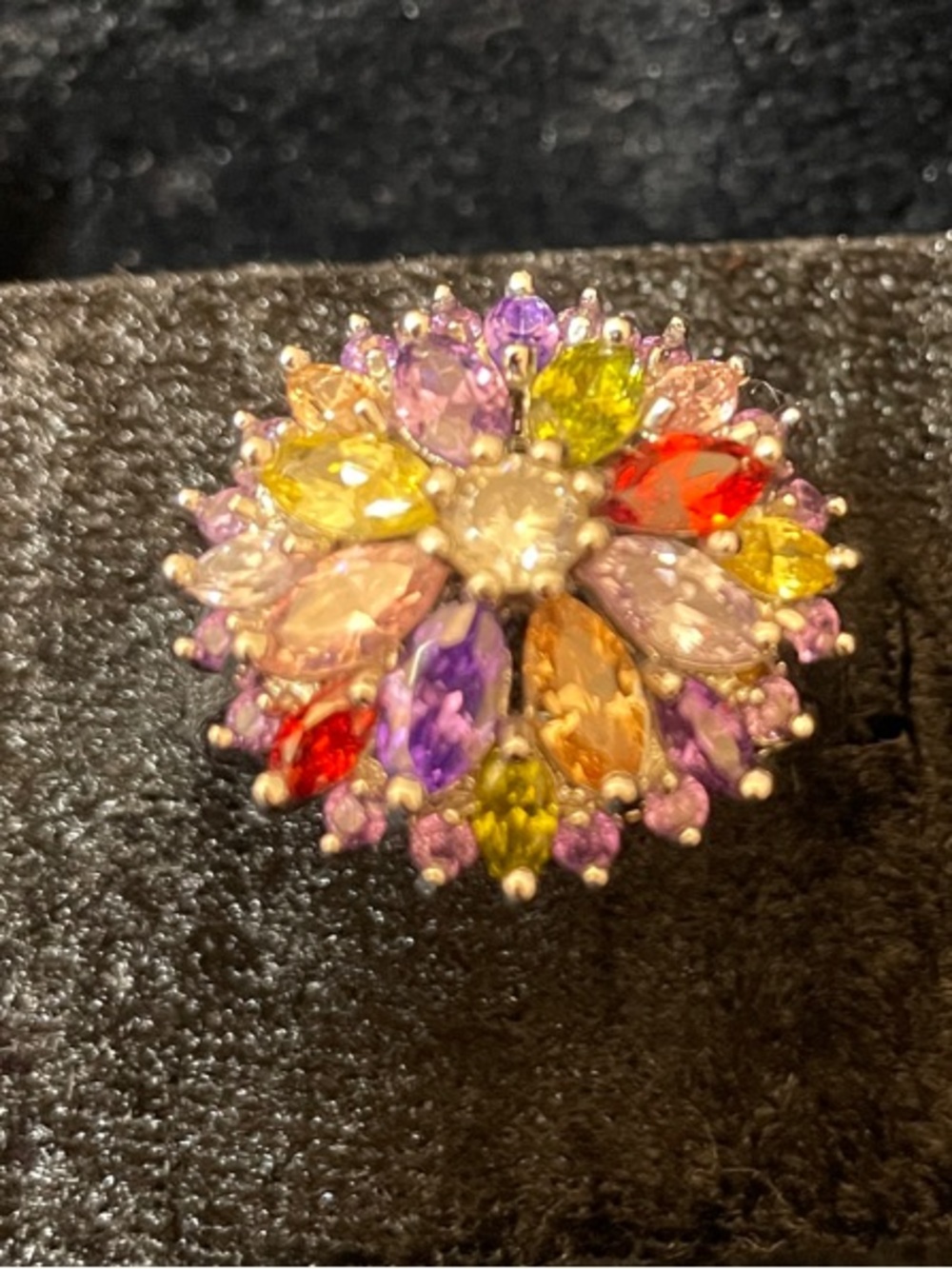 Multicolor Flower Cluster Cocktail Ring - Women Jewelry